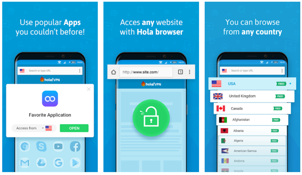 Hola. Free VPN app for Android to unlock the internet.